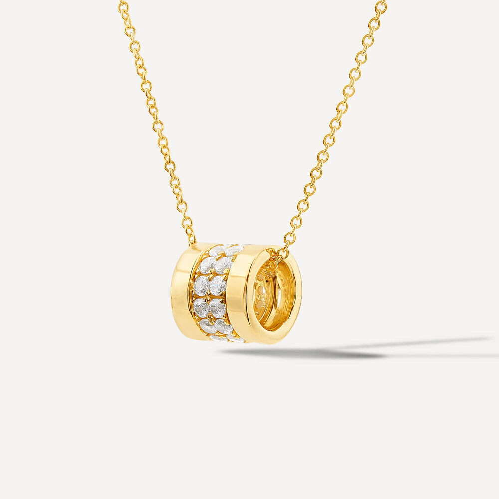 9ct Yellow Gold Double Row Cubic Zirconia Barrel Pendant image number 1