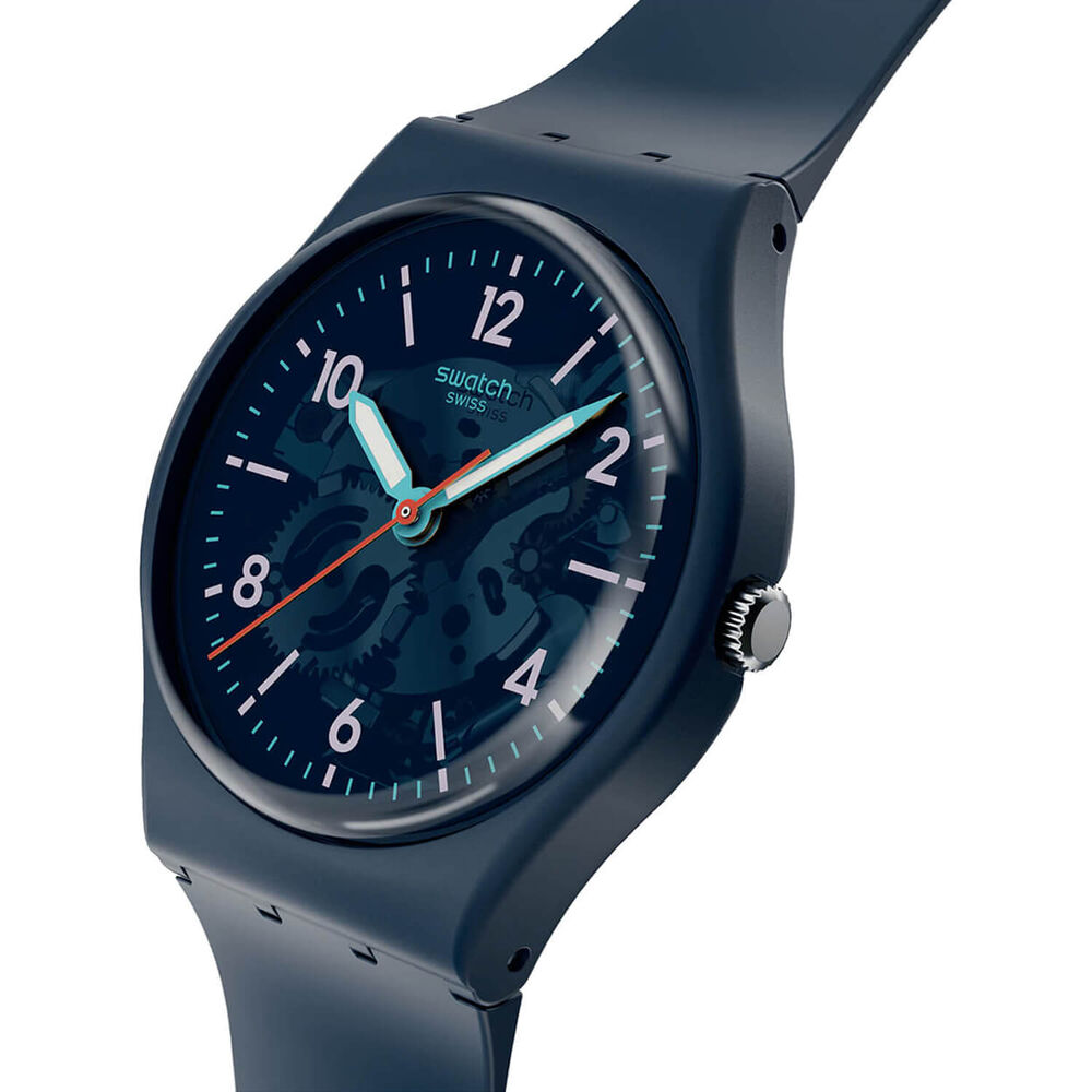 Swatch Time To Teal 34mm Blue Dial Silicone Strap Watch image number 2