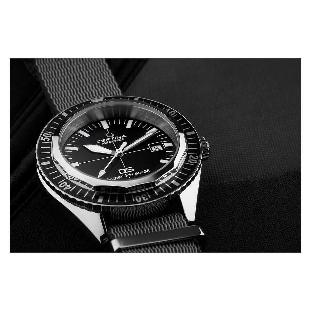 Certina DS Super PH500M 43mm Black Dial Black Bezel Steel Case NATO Strap Watch image number 10