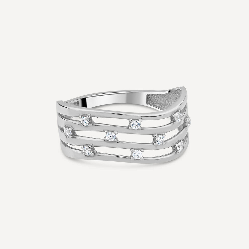 9ct White Gold Cubic Zirconia Set Four Strands Open Band Ring image number 2