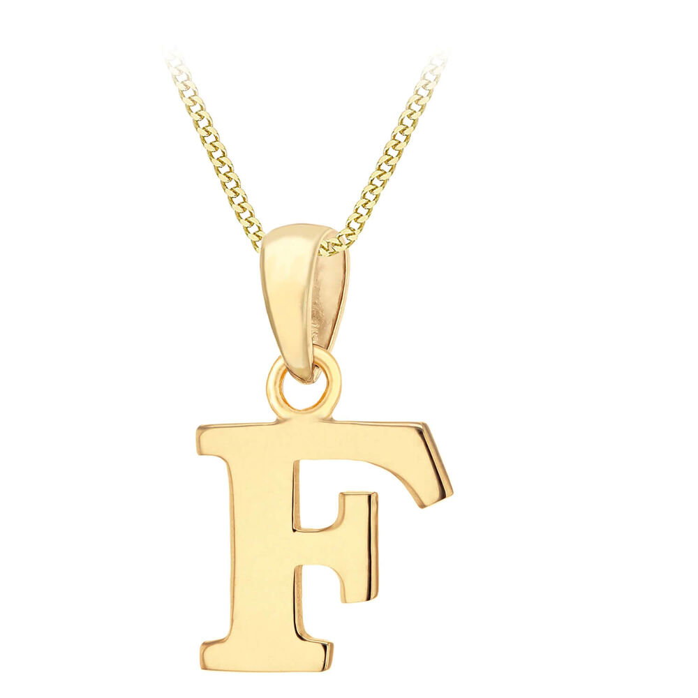 9ct Yellow Gold Plain Initial F Pendant  (Chain Included) image number 0