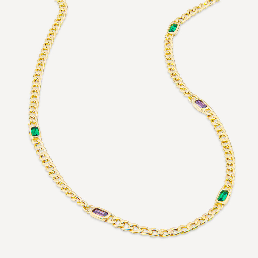 9ct Yellow Gold Multi Coloured Stones Curved Link Necklet image number 3