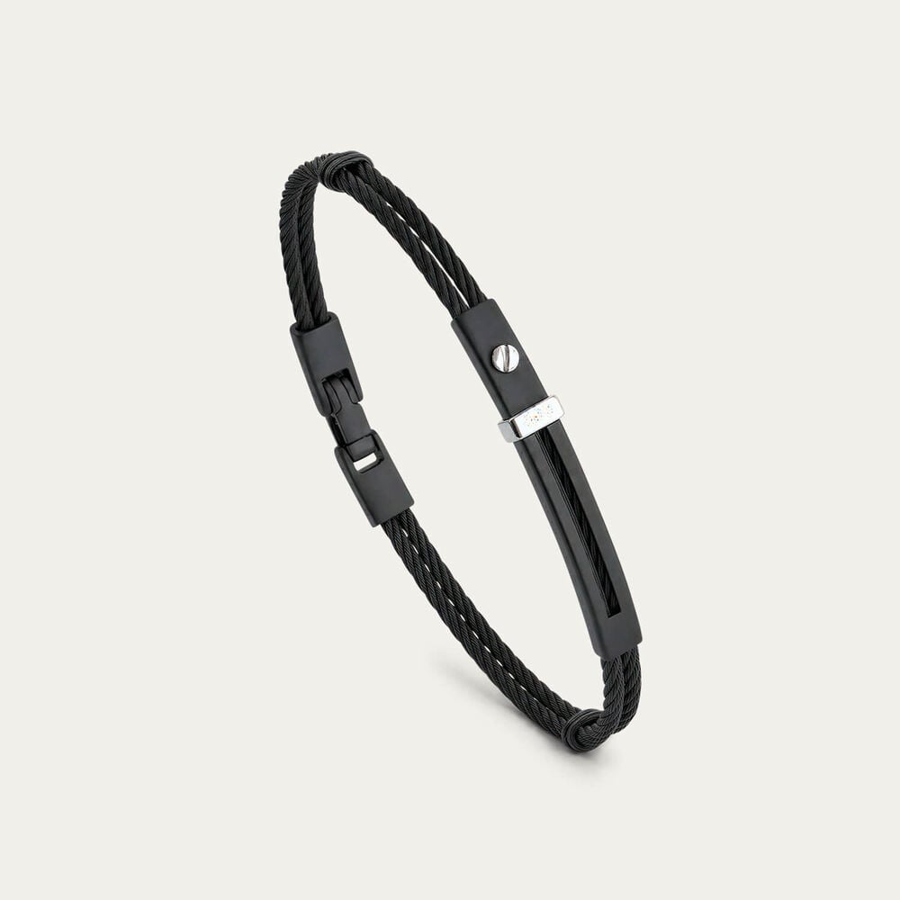 Stainless Steel Black PVD Wire & Bar 14ct Gold Accent Bracelet