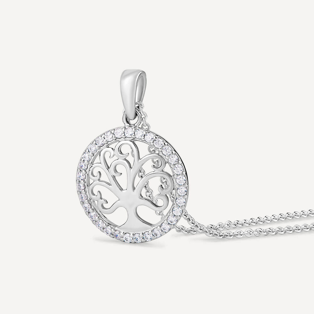 Sterling Silver Cubic Zirconia Tree of Life Pendant (Chain Included)