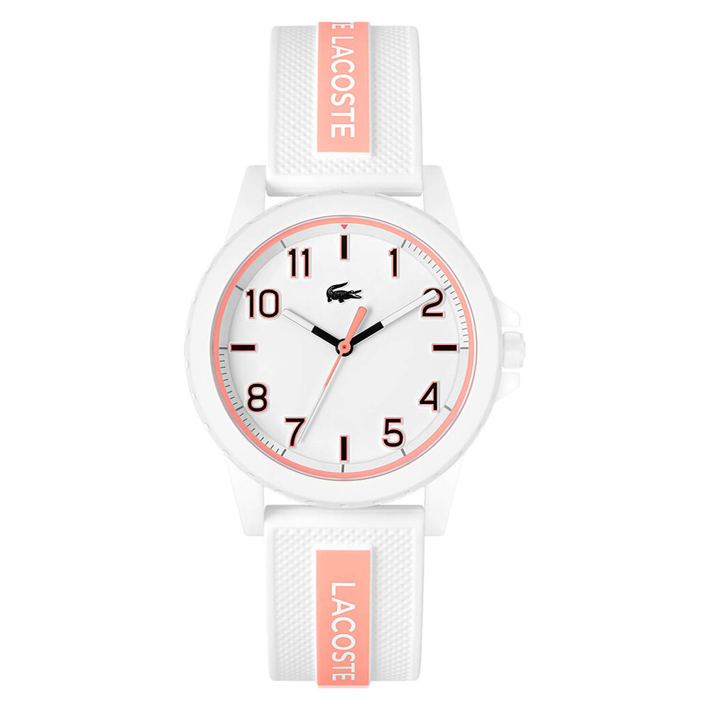LACOSTE KIDS Rider Sport Inspired 36mm White Dial White Silicone Strap Pink Detail Watch