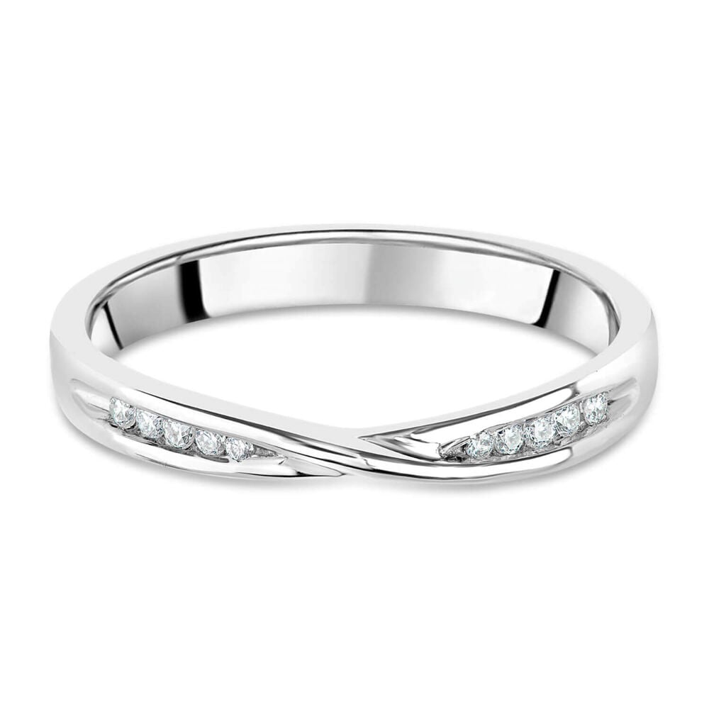 9ct White Gold Diamond 3mm Twist Wedding Ring image number 1