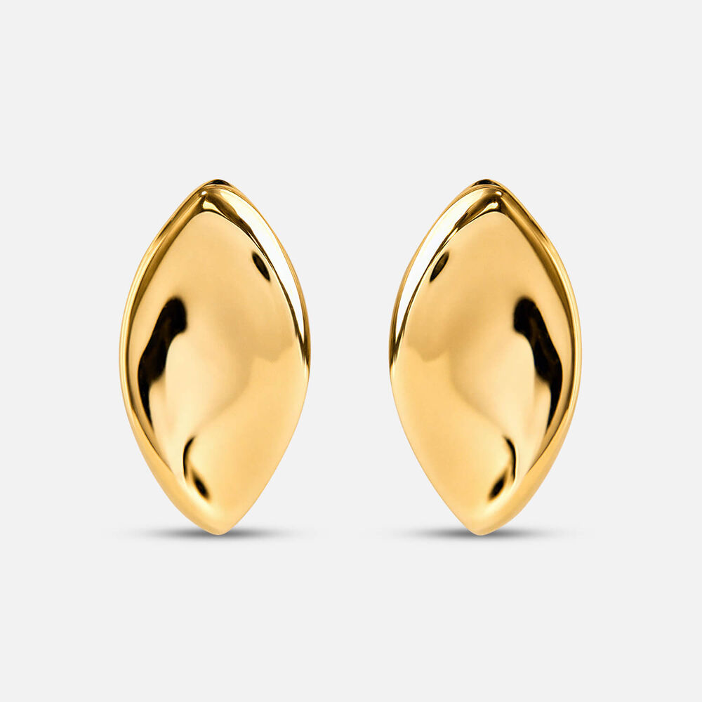 Yellow Gold Plated Sterling Silver Curved Polished Leaf Stud Earrings