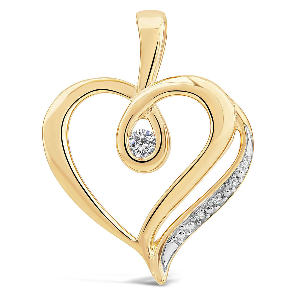 9ct Gold Cubic Zirconia Open Heart Pendant (Chain Included)