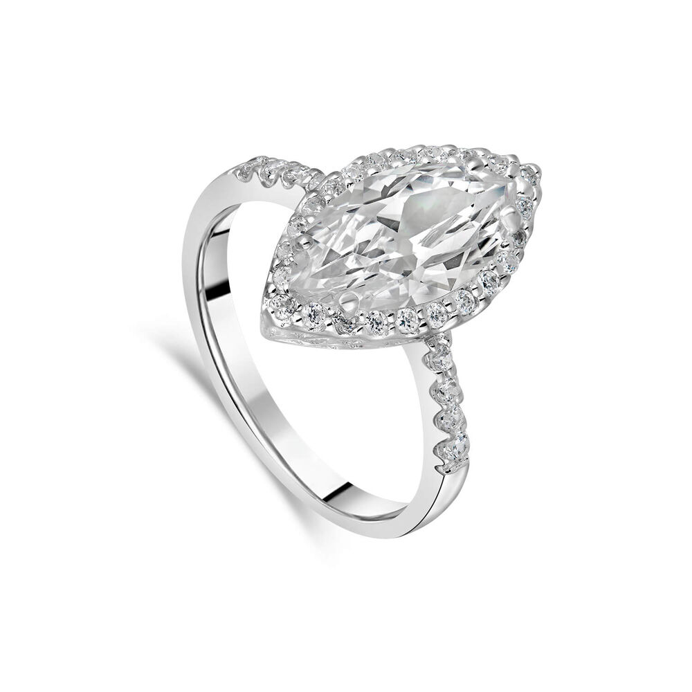 Sterling Silver Cubic Zirconia Marquis Cluster with Cubic Zirconia Shoulders Ring