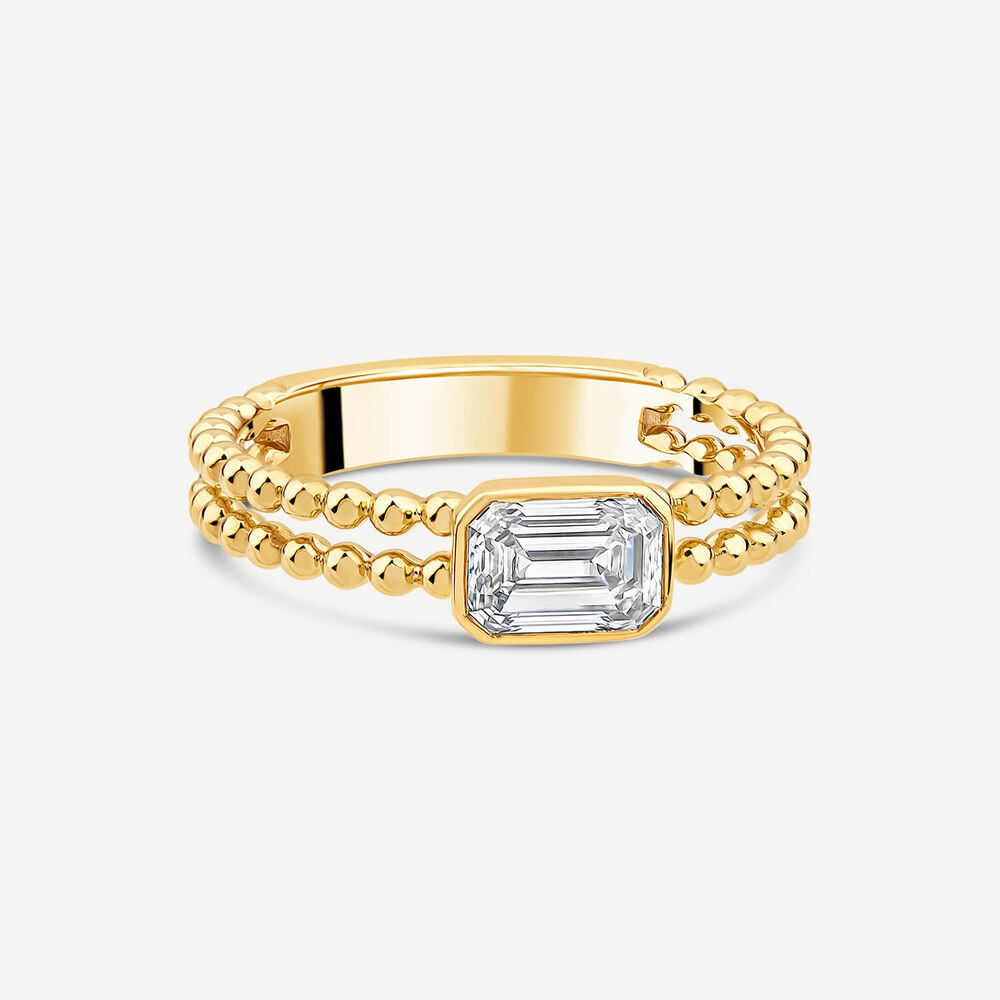 Born Granules 9ct Yellow Gold Lab Grown 0.70ct Emerald Cut Diamond Beaded Double Band Ring image number 2