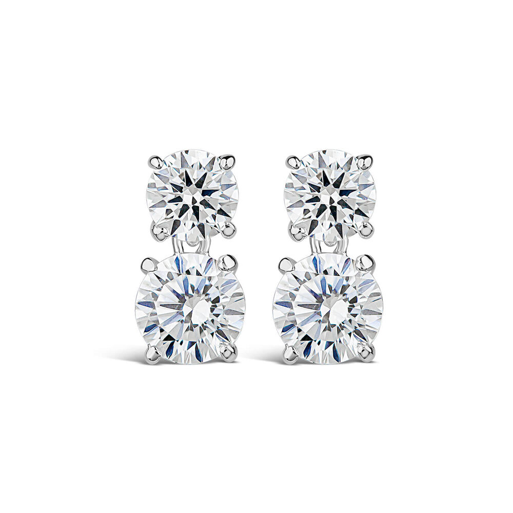 Sterling Silver 2 Stone Cubic Zirconia Drop Earrings image number 0