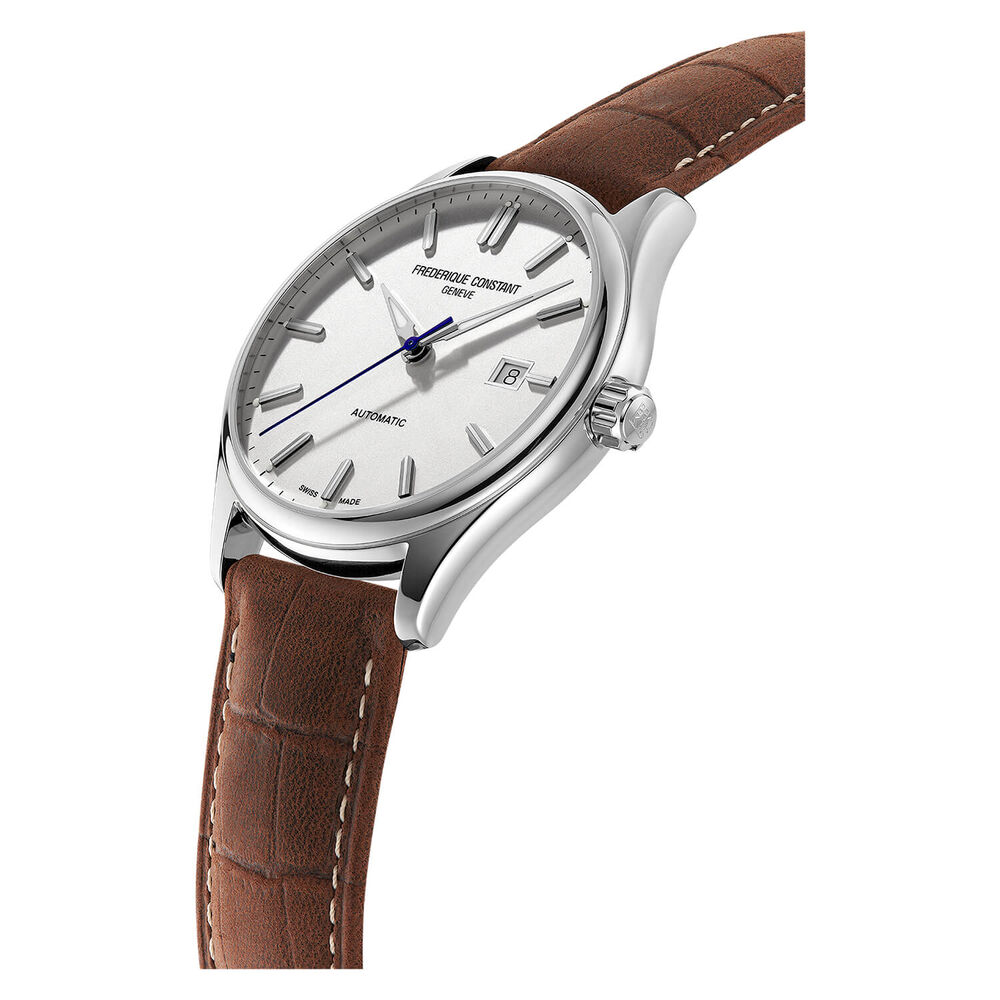 Frederique Constant Index Automatic Silver Dial Steel Case Brown Strap Watch image number 1