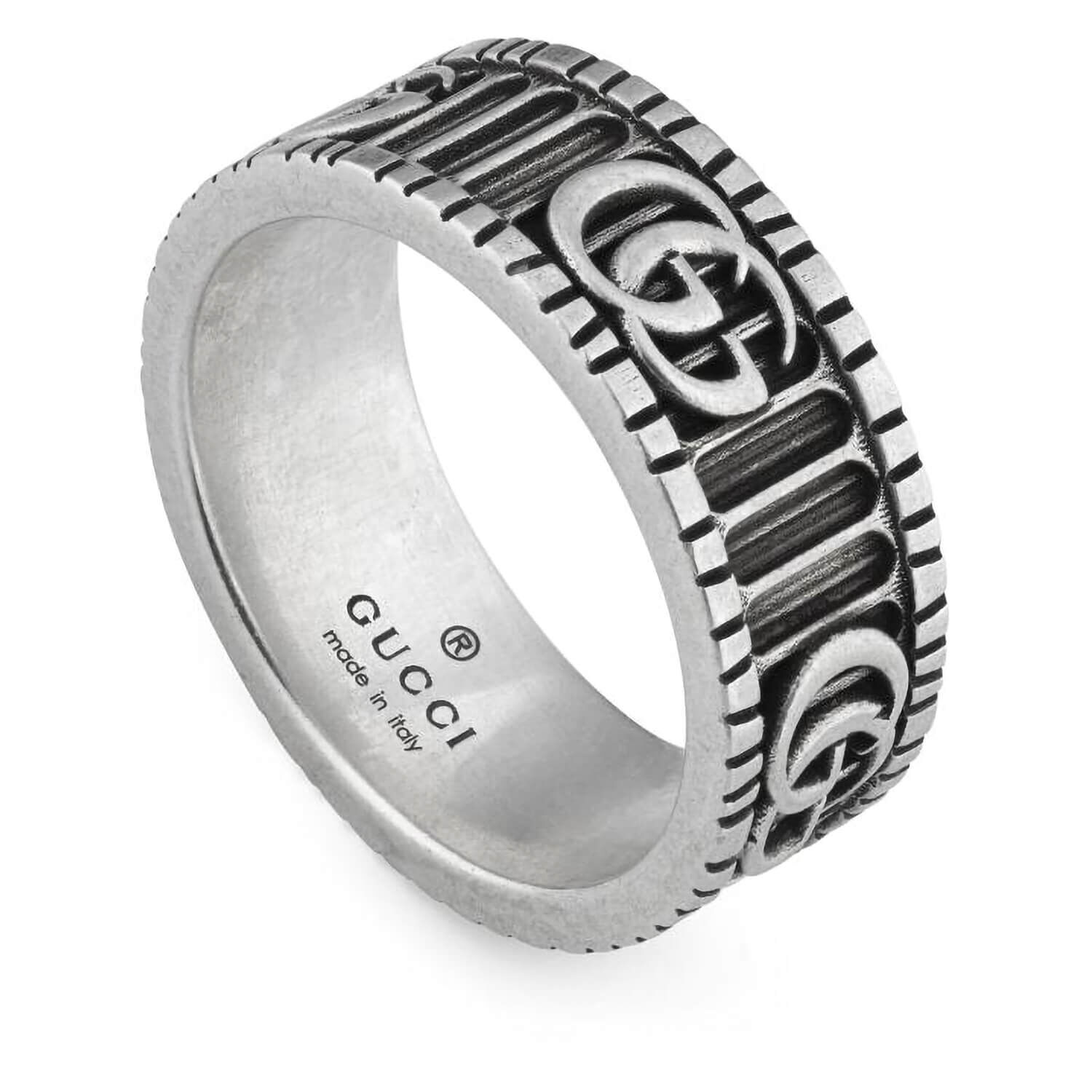 Gucci GG Marmont 8mm Aged Silver Ring