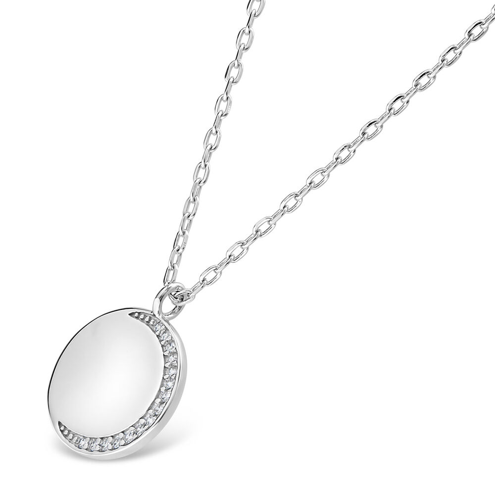 Sterling Silver Cubic Zirconia Half Moon Disc Pendant (Chain Included) image number 2