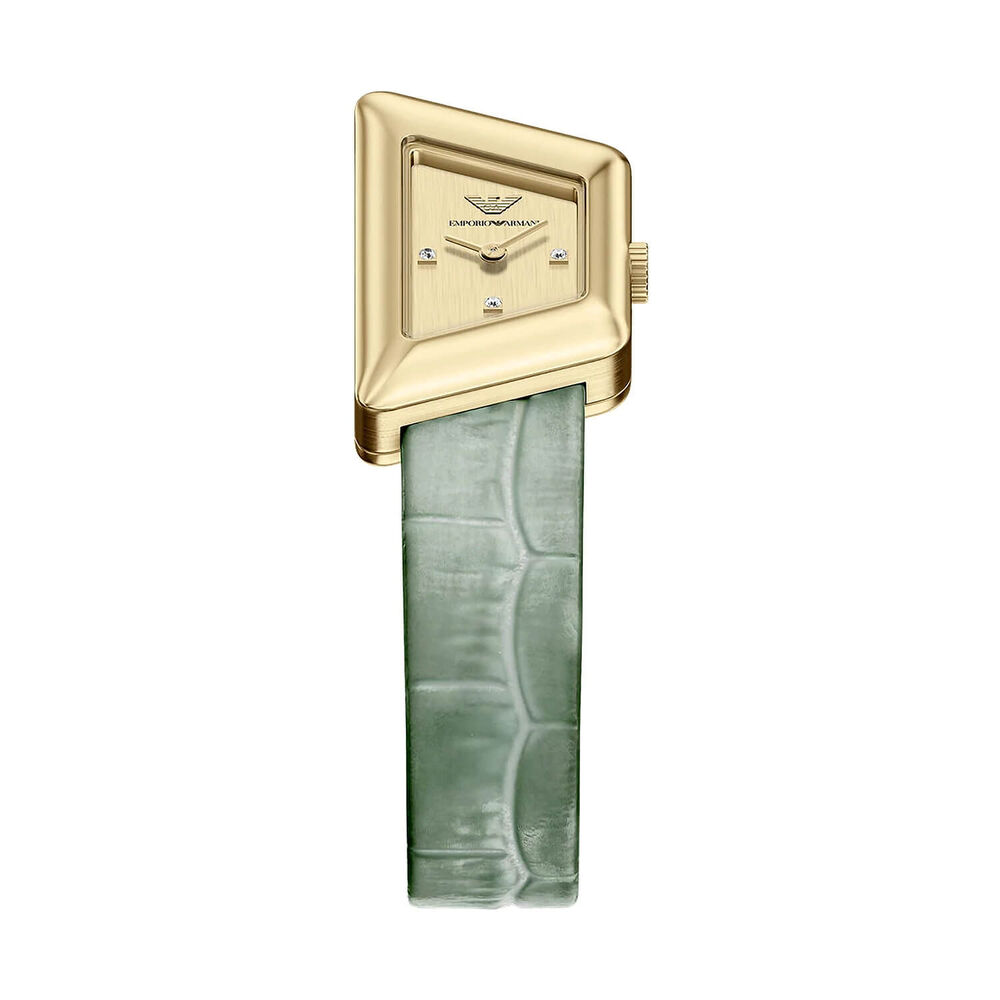 Emporio Armani 34x18mm Gold Tone Dial Green Leather Strap Watch