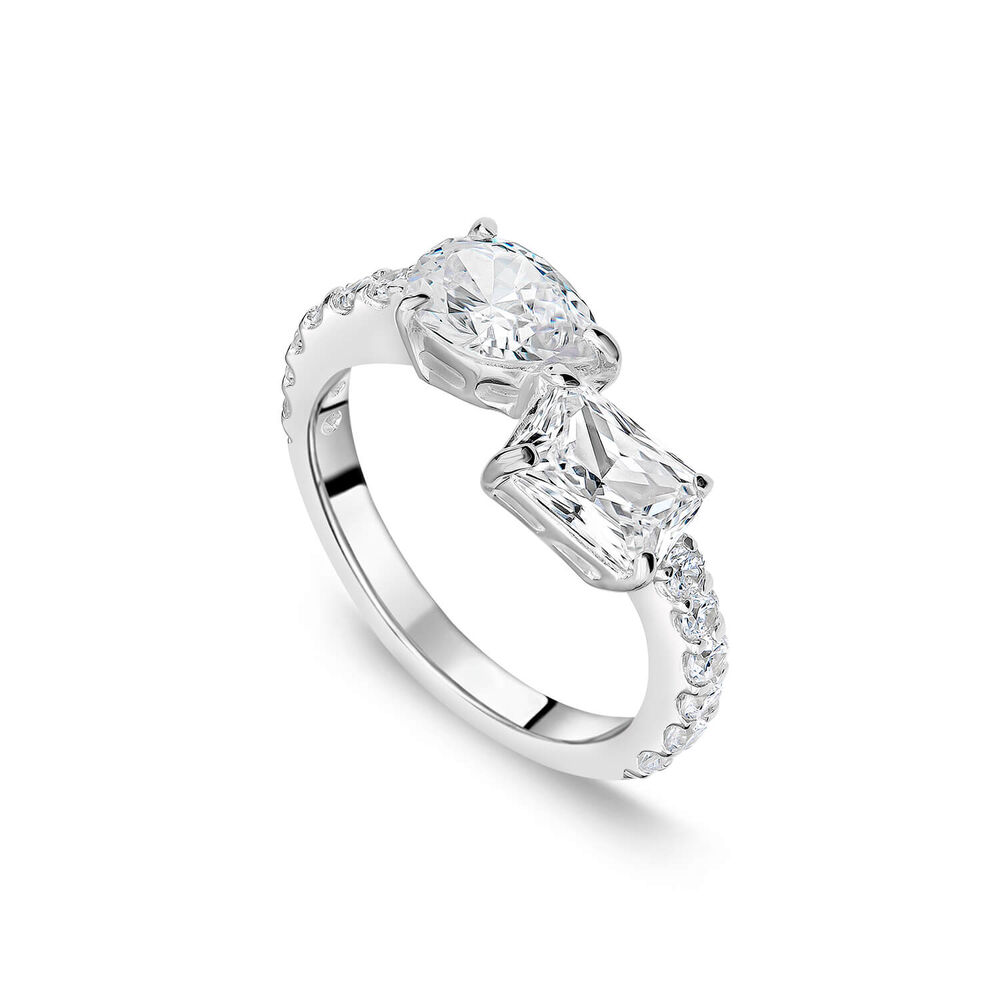Sterling Silver Pear & Emerald Cut Cubic Zirconia Toi Et Moi Shoulders Ring image number 0
