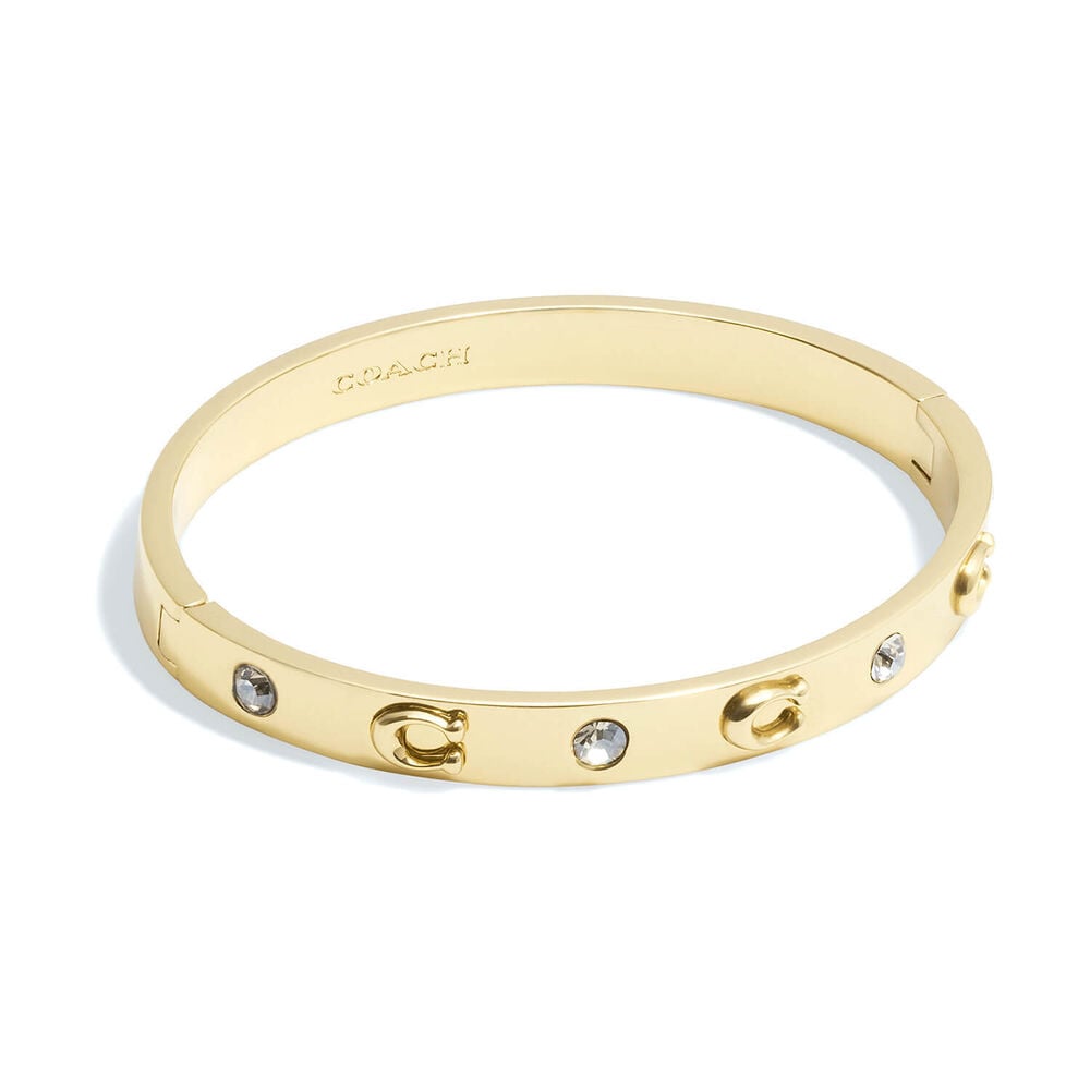 Coach Signature Gold Tone Brass Stone Bangle Bracelet