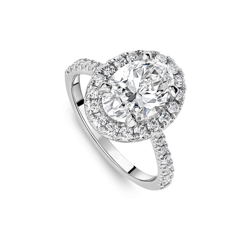 Born Platinum Lab Grown 2.44ct Oval Halo & Diamond Sides Ring image number 0