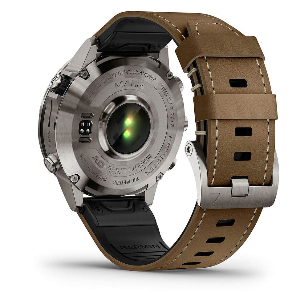 Garmin MARQ® Adventurer (Gen 2) 46mm Titanium Case Brown Hybrid Strap Watch image number 5