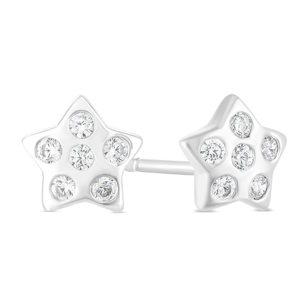 Little Treasure Sterling Silver Cubic Zirconia Dot Star Earrings image number 1