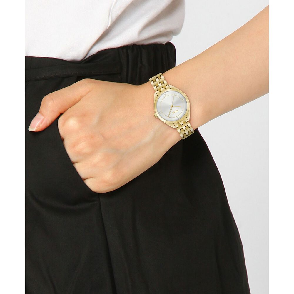 BOSS Mae 30mm Silver 3 Hand Dial Yellow Gold IP Bracelet Watch image number 3