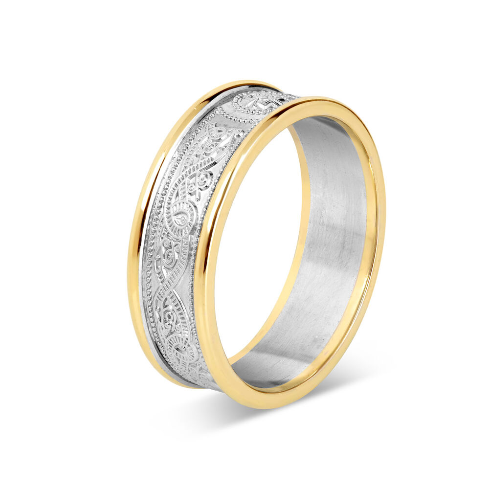 10ct Yellow Gold & Silver Celtic 6.5mm Men's Wedding Ring image number 3