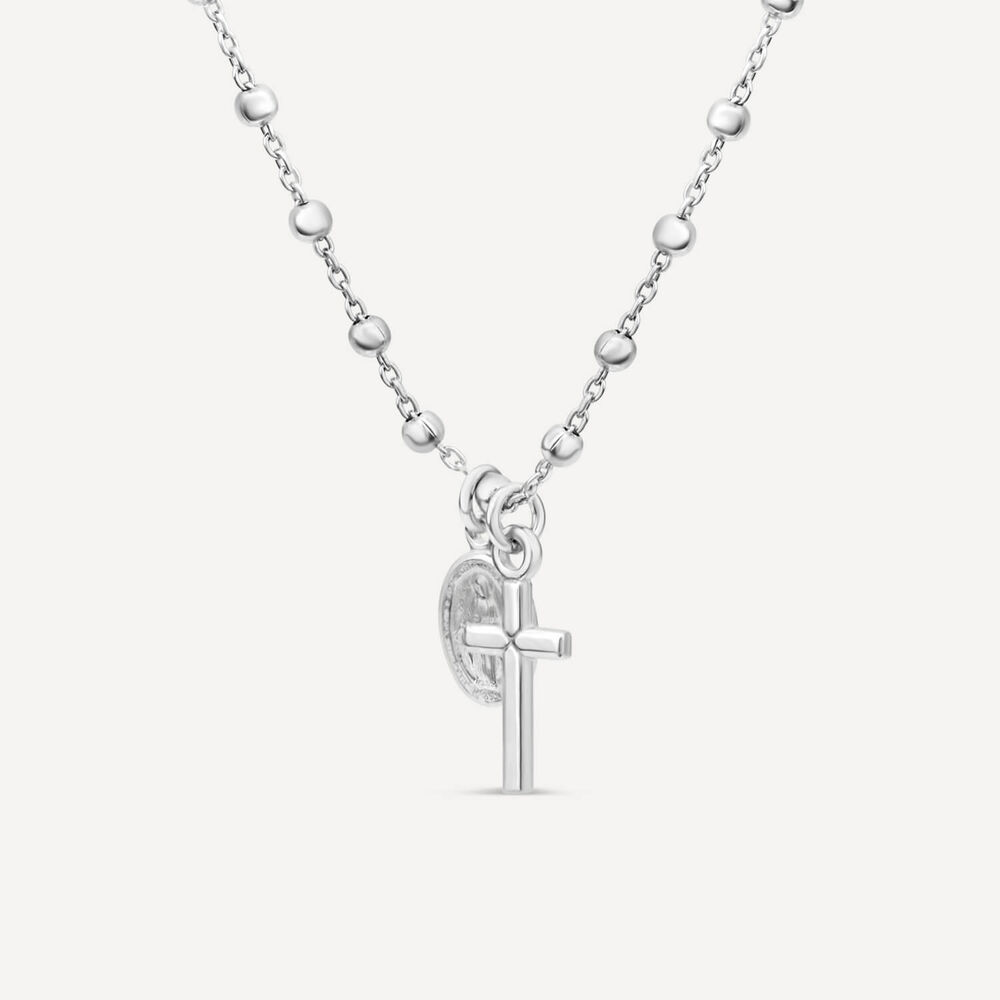 Sterling Silver Cross & Miraculous Medal Beaded Necklet image number 1
