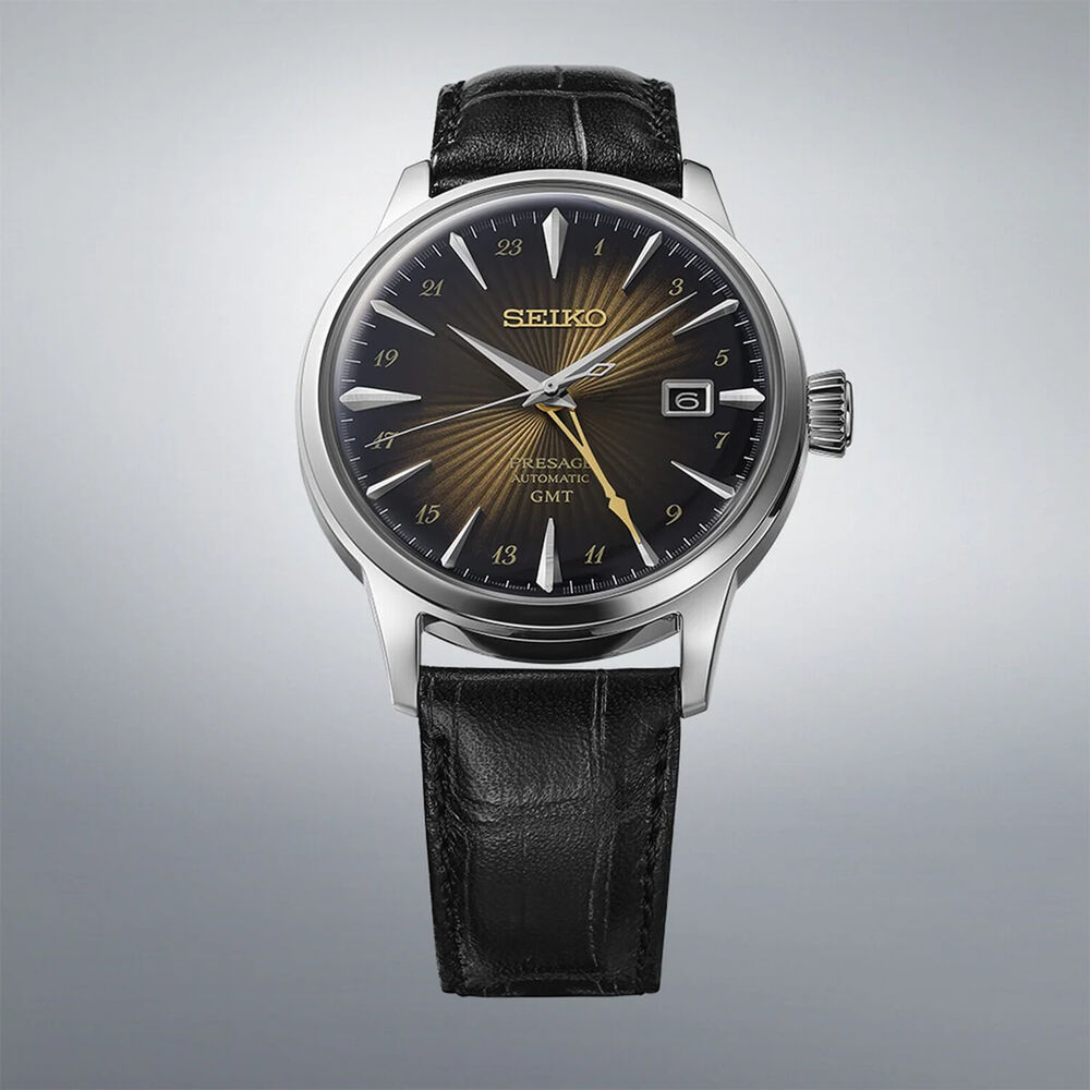 Seiko Presage Cocktail Time 'Rusty Nail' GMT 40.5mm Gradation Brown Dial Leather Strap Watch image number 3