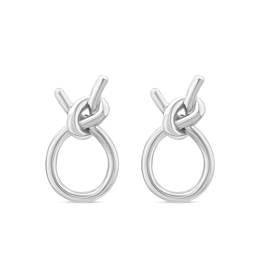 9ct White Gold Open Knot Stud Earrings image number 0