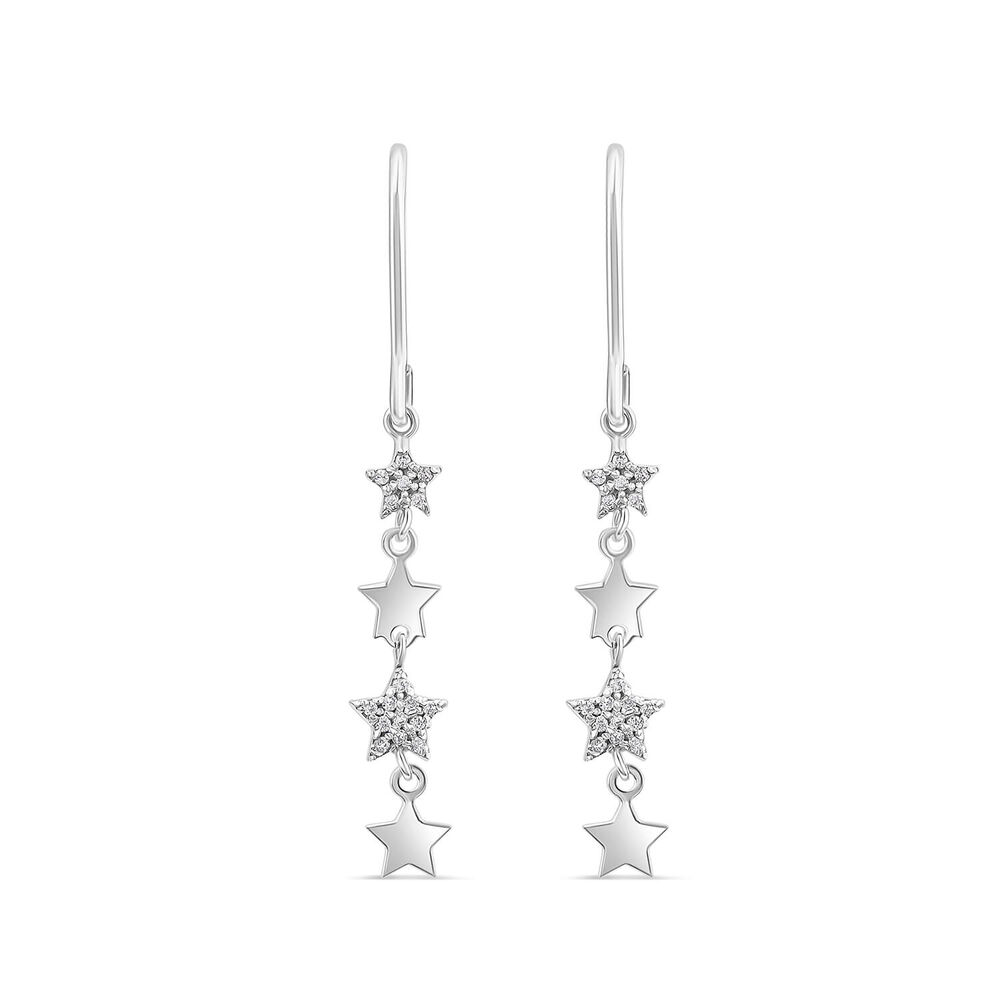 9ct White Gold Polished & Cubic Zirconia Stars Drop Earrings image number 0