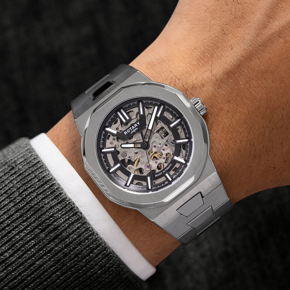 Rotary Regent Skeleton Automatic 40mm Black Dial Stainless Steel Bracelet Watch