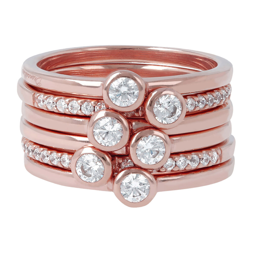 Bronzallure Purezza 18ct Rose Gold-plated Cubic Zirconia Set of 6 Stacking Rings image number 0