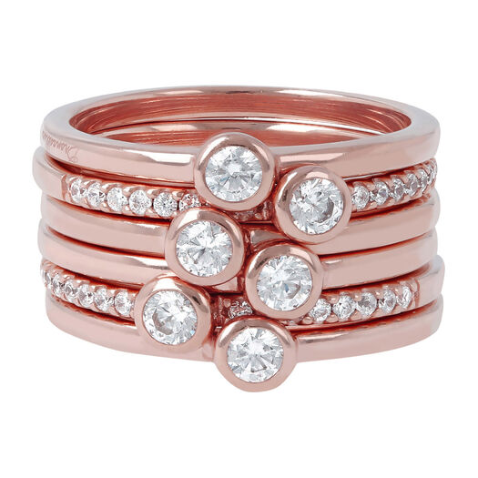 Bronzallure Purezza 18ct Rose Gold-plated Cubic Zirconia Set of 6 Stacking Rings