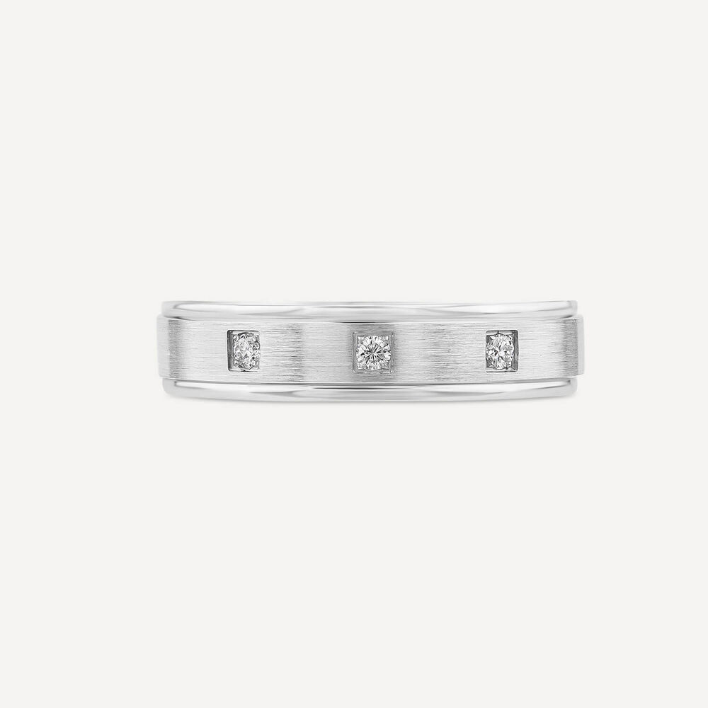 Platinum 0.08ct Diamond 3 Stone Matte Men's Wedding Ring image number 1