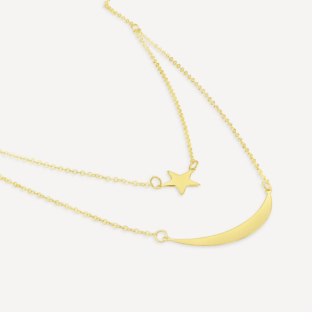 9ct Yellow Gold Star & Moon Double Layer Necklet image number 3