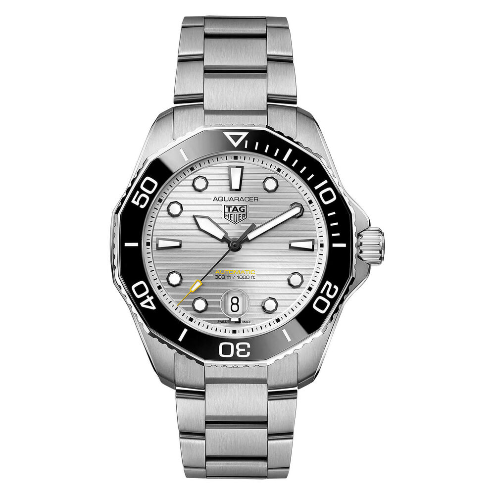 TAG Heuer Aquaracer 43mm Silver Dial Black Bezel Steel Case Bracelet Watch