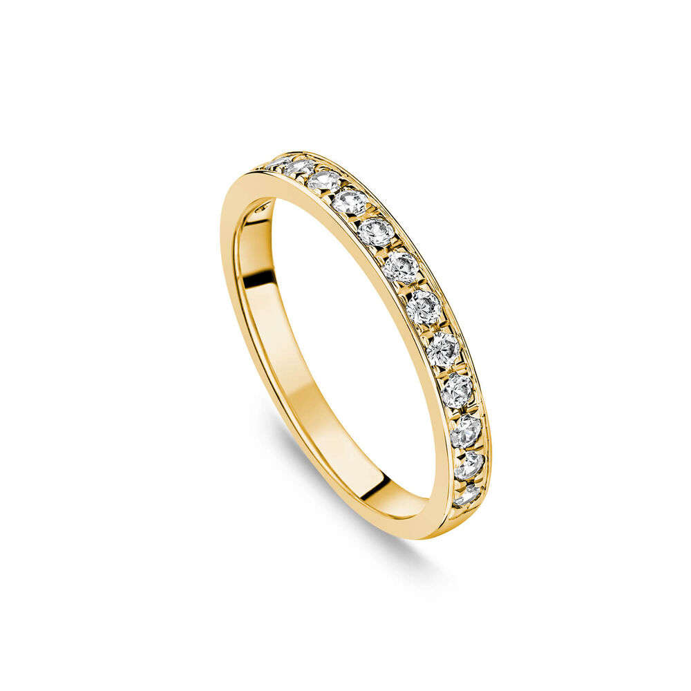 18ct Yellow Gold 2.5mm 0.30ct Diamond Pave Set Wedding Ring