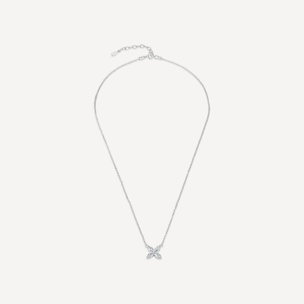 Sterling Silver Cubic Zirconia Flower Pendant Hammock Necklet image number 2