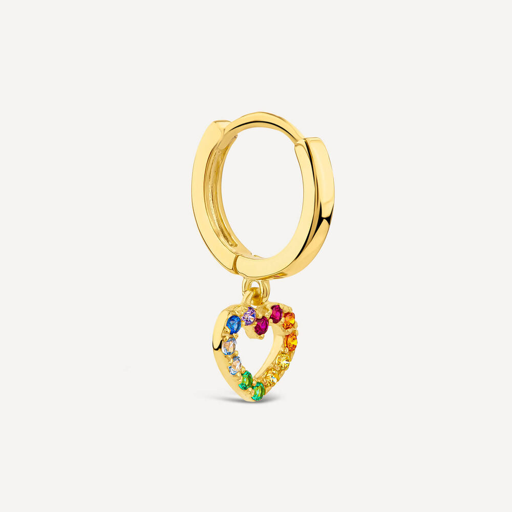 9ct Yellow Gold Open Colourful Heart Single Drop Earring