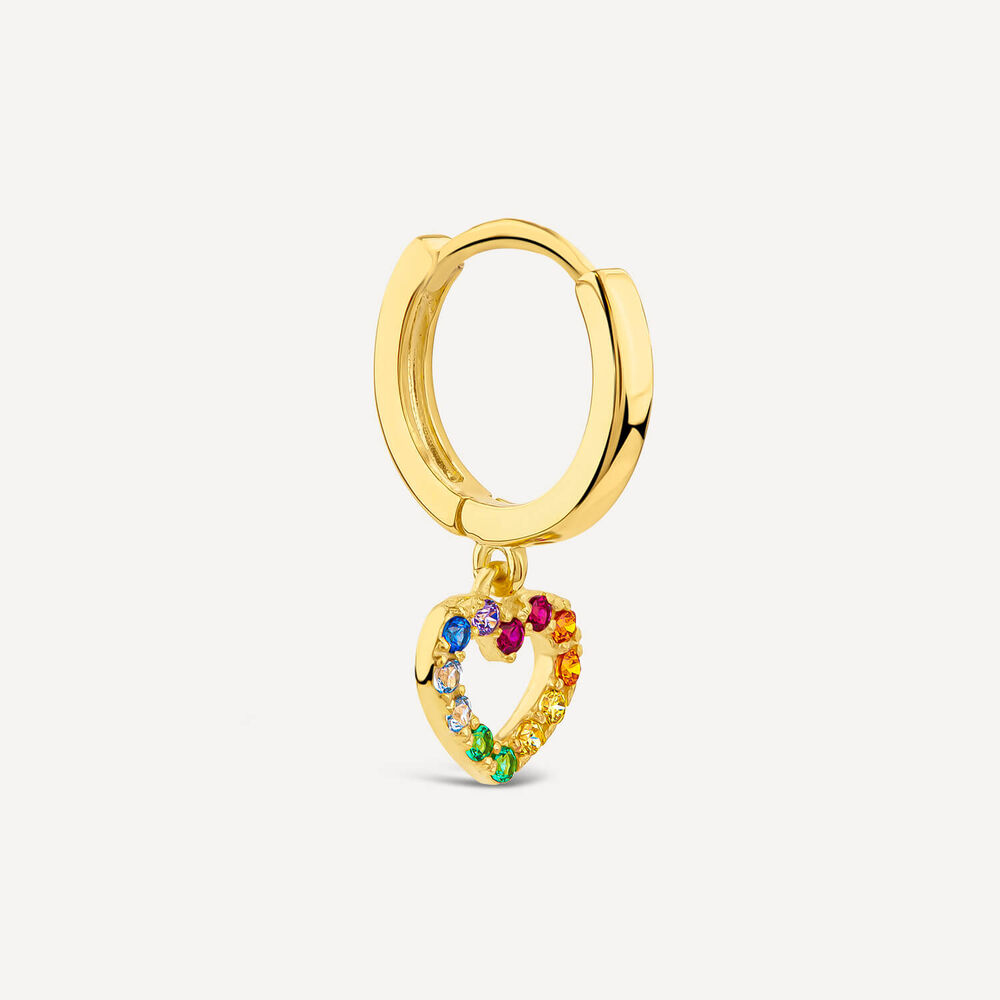 9ct Yellow Gold Open Colourful Heart Single Drop Earring image number 1