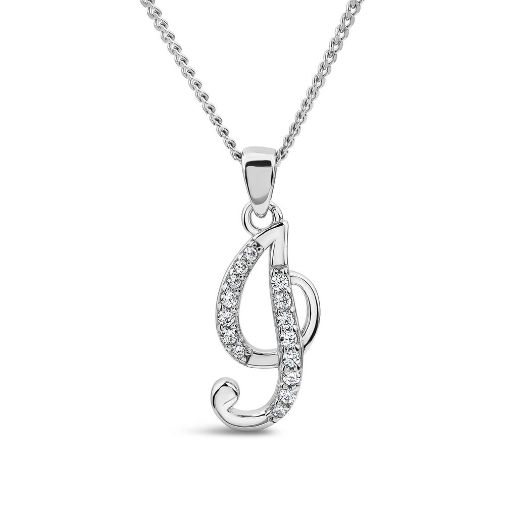 Sterling Silver Script Cubic Zirconia Initial I Pendant image number 0