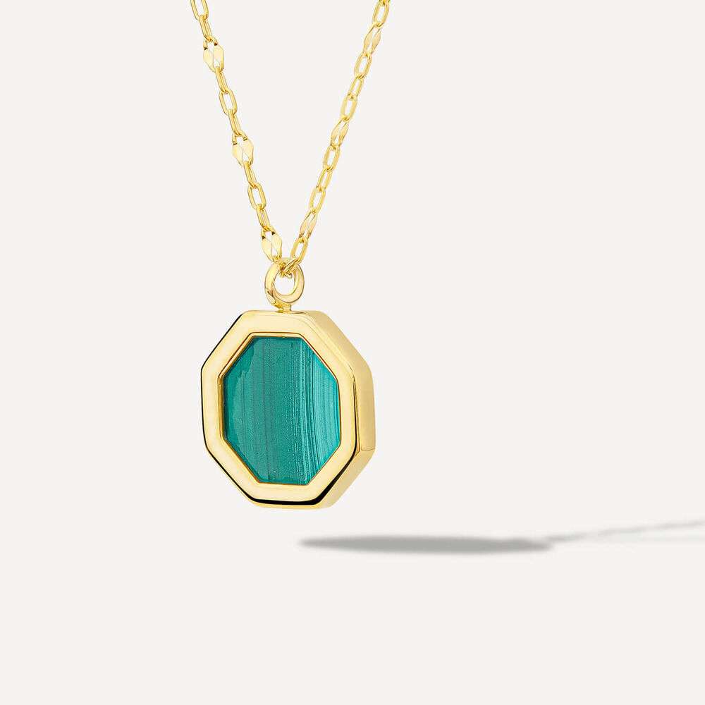 9ct Yellow Gold Hexagon Shaped Malachite Pendant image number 1