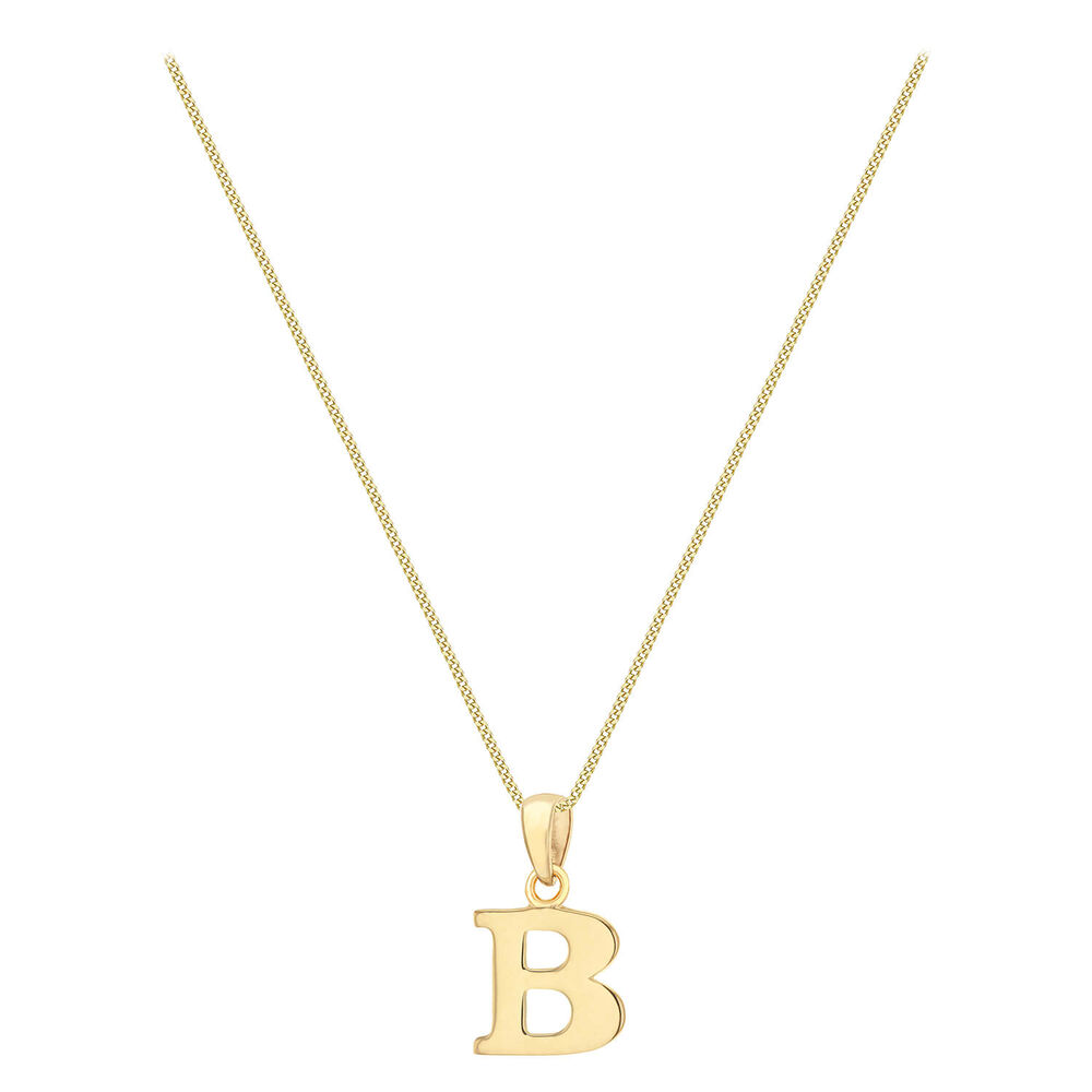 9ct Yellow Gold Plain Initial B Pendant  (Chain Included) image number 1