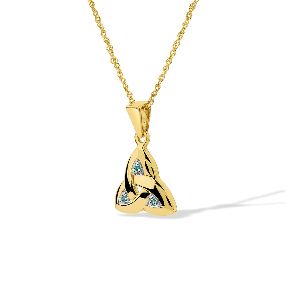 14ct Yellow Gold Emerald Trinity Knot Pendant image number 0