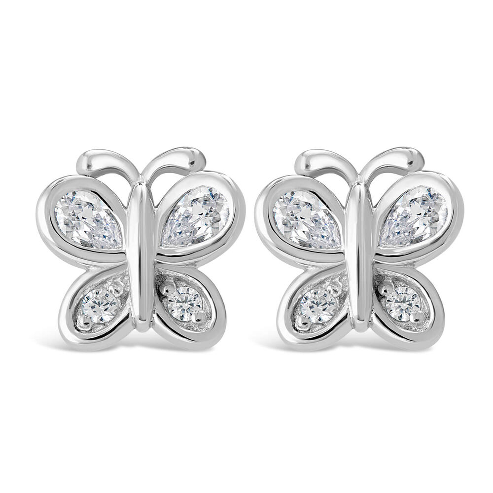 Little Treasure Sterling Silver Cubic Zirconia Butterfly Stud Earrings image number 0
