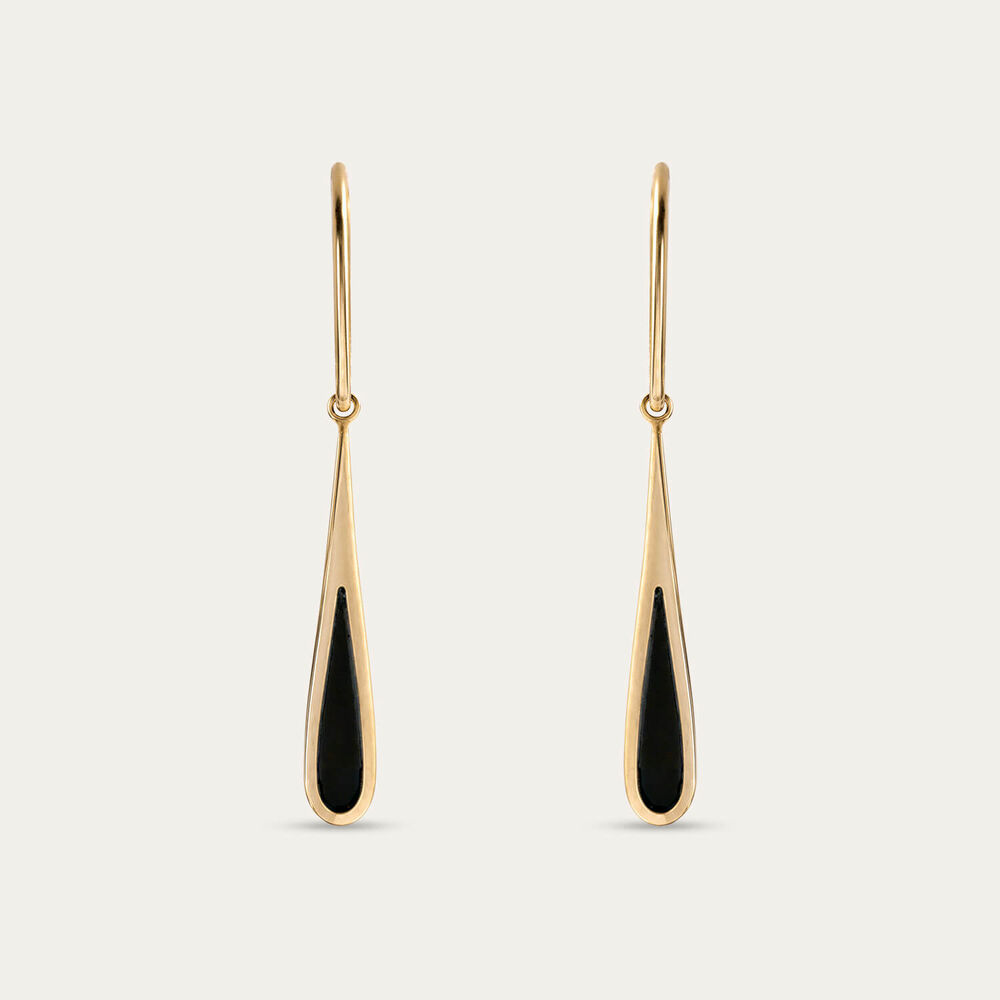9ct Yellow Gold Black Enamel Drop Earrings