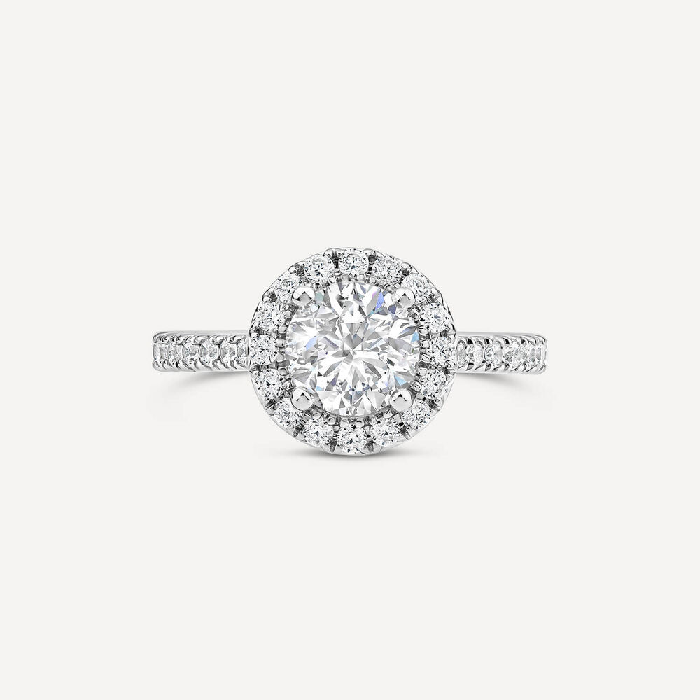 Born Platinum 1.40ct lab Grown Round Halo & Diamond Sides Ring
