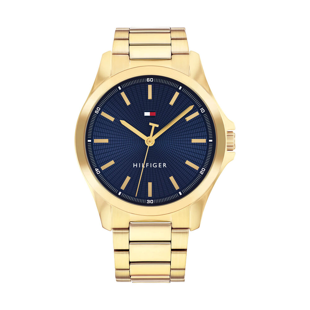 Tommy Hilfiger 43mm Blue Dial Gold Tone Stainless Steel Bracelet Watch image number 0