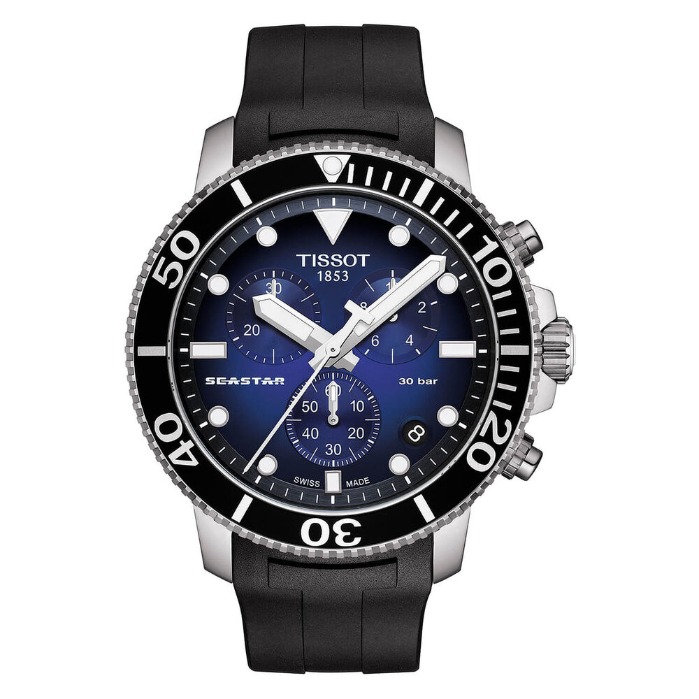 Tissot Seastar 1000 Blue Chronograph Black Rubber Strap 46mm Mens Watch