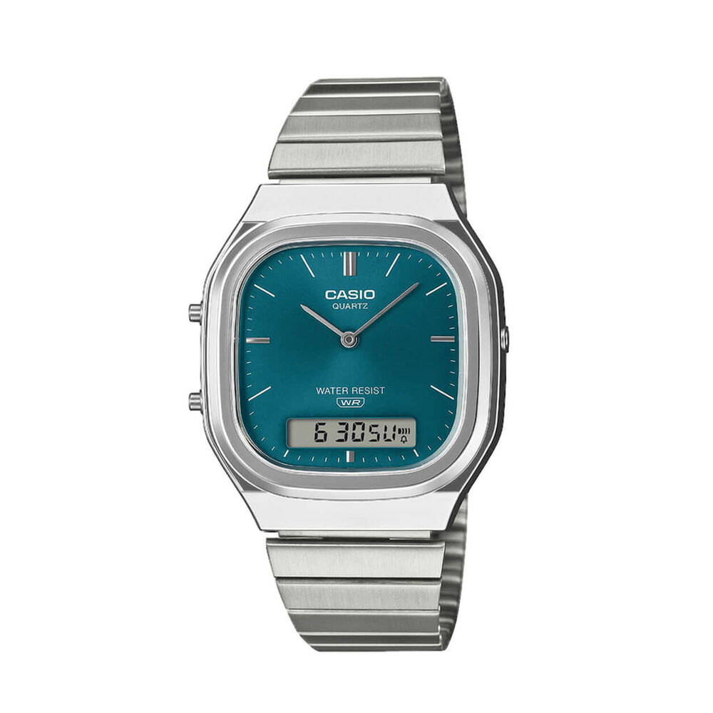 Casio Vintage Blue Dial Dual Display Stainless Steel Bracelet Watch